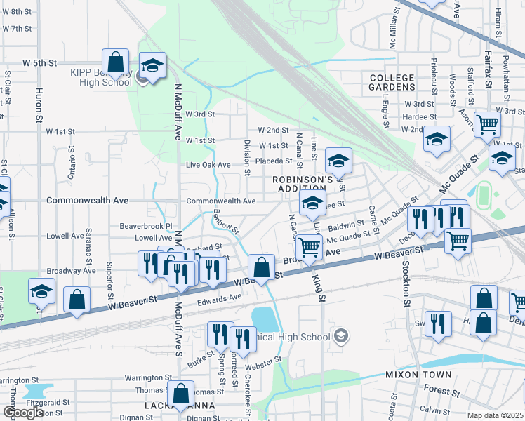 map of restaurants, bars, coffee shops, grocery stores, and more near 2249 Bradford Street in Jacksonville