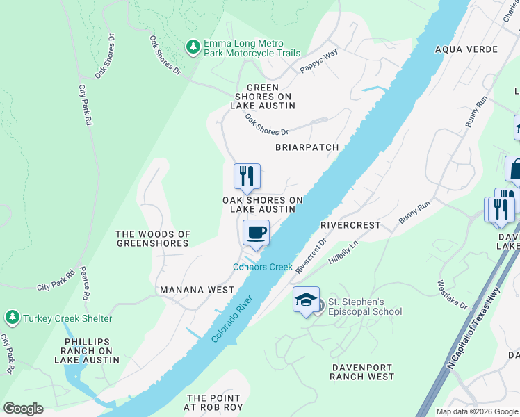 map of restaurants, bars, coffee shops, grocery stores, and more near 3107 Frijolita Street in Austin