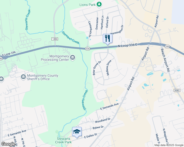 map of restaurants, bars, coffee shops, grocery stores, and more near 2027 Briar Grove Drive in Conroe
