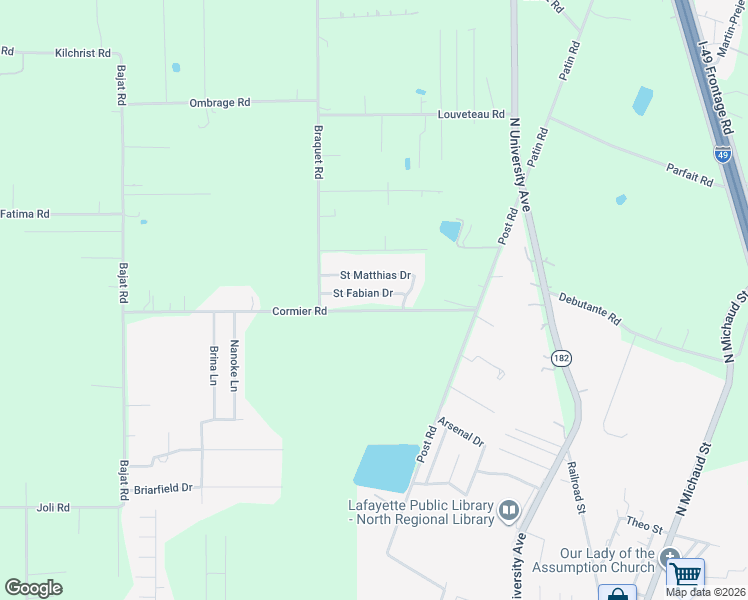 map of restaurants, bars, coffee shops, grocery stores, and more near 124 Saint Fabian Drive in Carencro