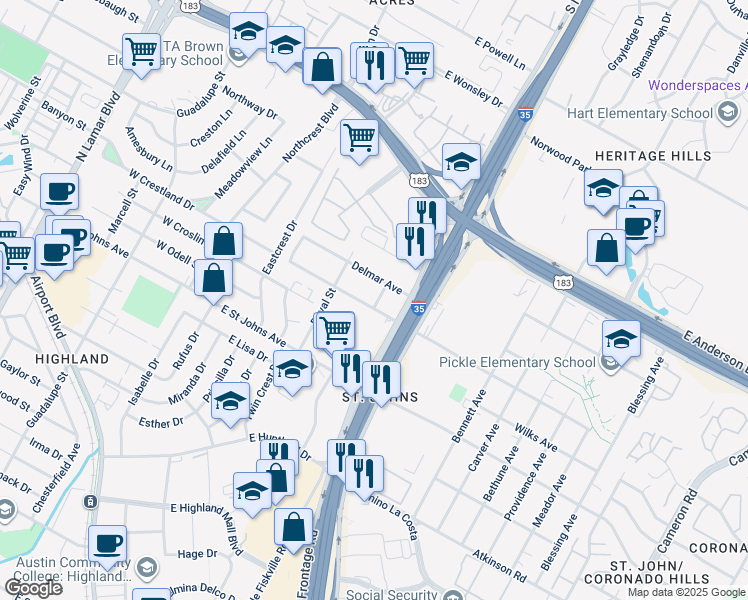 map of restaurants, bars, coffee shops, grocery stores, and more near 608 Blackson Avenue in Austin