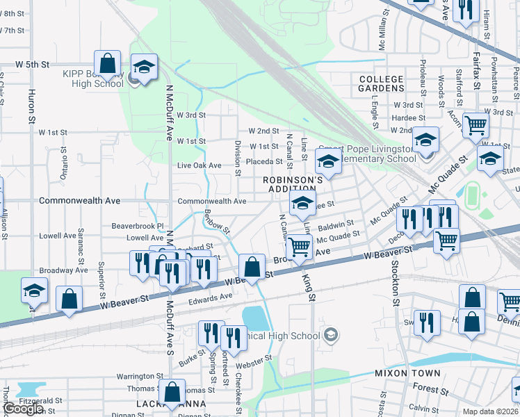 map of restaurants, bars, coffee shops, grocery stores, and more near 2249 Bradford Street in Jacksonville