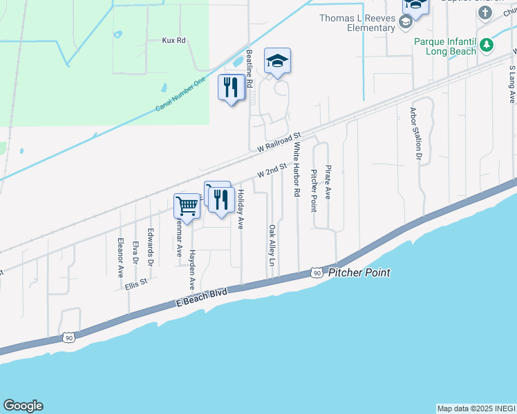 map of restaurants, bars, coffee shops, grocery stores, and more near 146 Holiday Avenue in Pass Christian