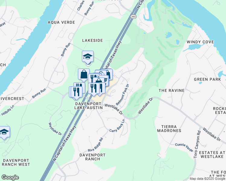 map of restaurants, bars, coffee shops, grocery stores, and more near 6016 Long Champ Court in Austin