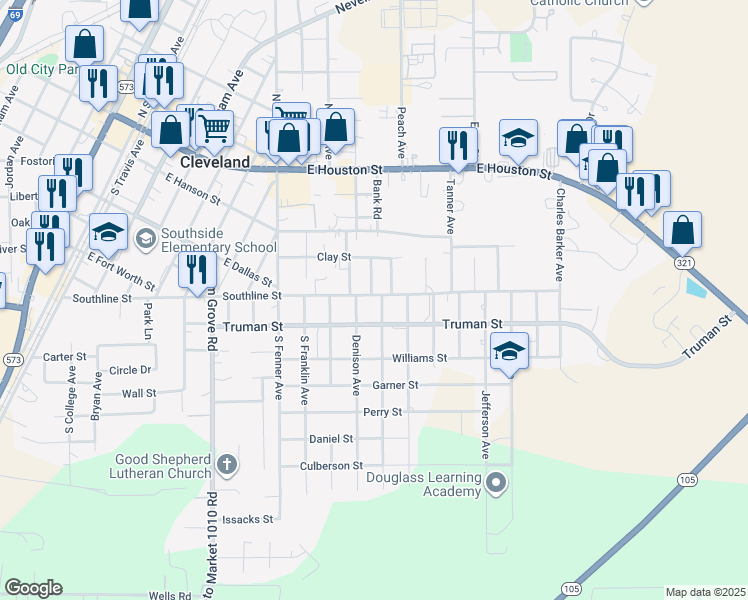 map of restaurants, bars, coffee shops, grocery stores, and more near 1104 Southline Street in Cleveland