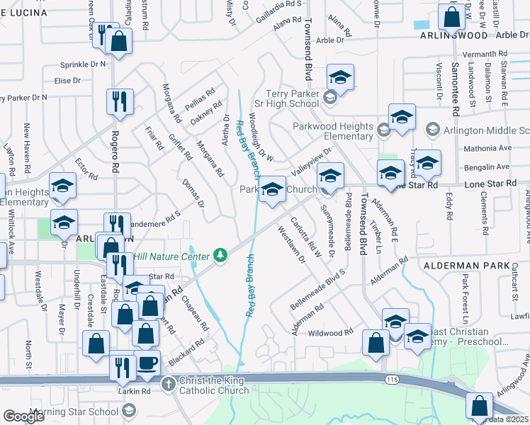 map of restaurants, bars, coffee shops, grocery stores, and more near 7801 Lone Star Road in Jacksonville