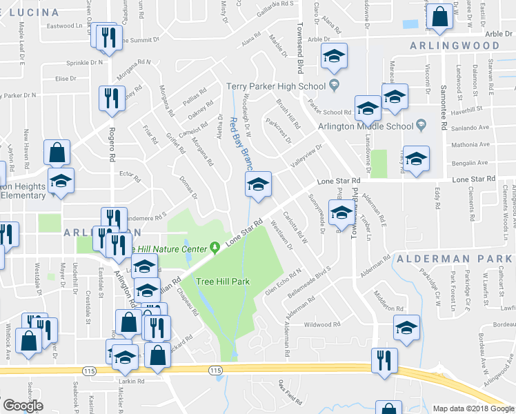 map of restaurants, bars, coffee shops, grocery stores, and more near 7801 Lone Star Road in Jacksonville