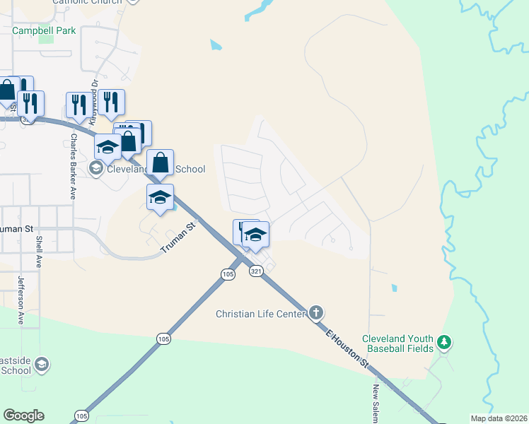 map of restaurants, bars, coffee shops, grocery stores, and more near 2395 East Houston Street in Cleveland