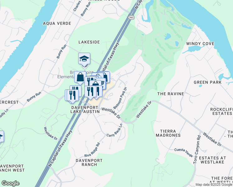 map of restaurants, bars, coffee shops, grocery stores, and more near 6008 Long Champ Court in Austin