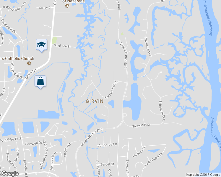 map of restaurants, bars, coffee shops, grocery stores, and more near 13501 Princess Kelly Drive in Jacksonville