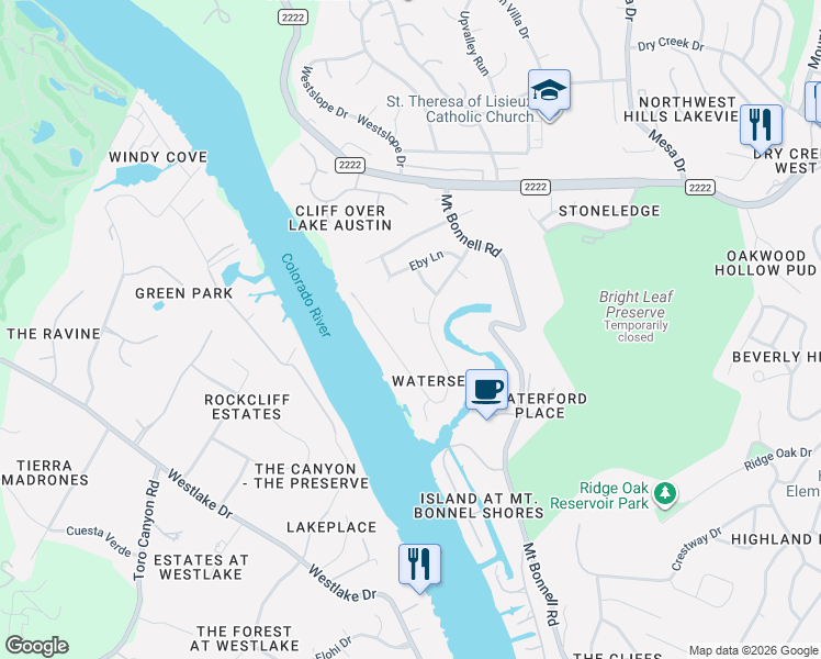 map of restaurants, bars, coffee shops, grocery stores, and more near 5404 Mountain Cedar Cove in Austin