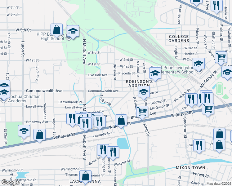 map of restaurants, bars, coffee shops, grocery stores, and more near 2249 Bradford Street in Jacksonville