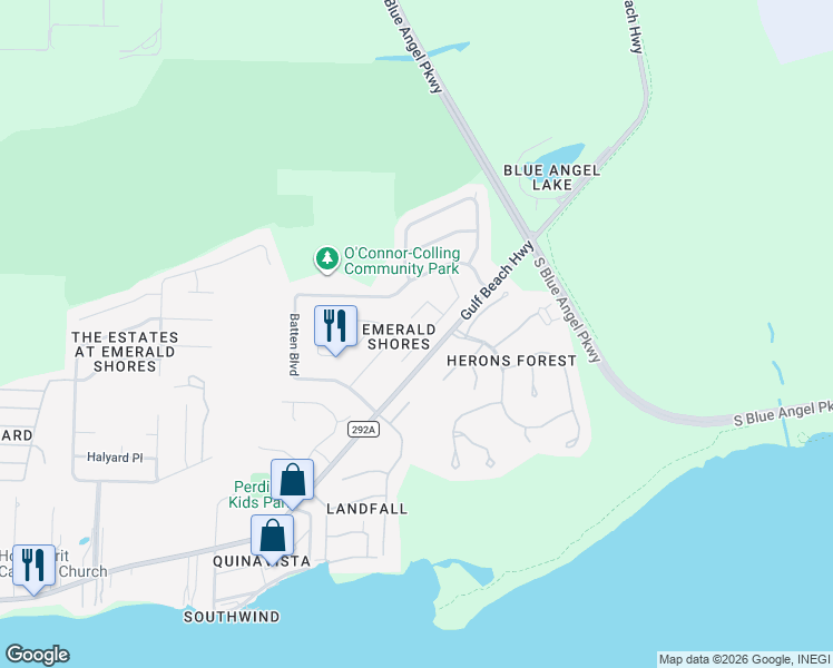 map of restaurants, bars, coffee shops, grocery stores, and more near 681 Buoy Drive in Pensacola
