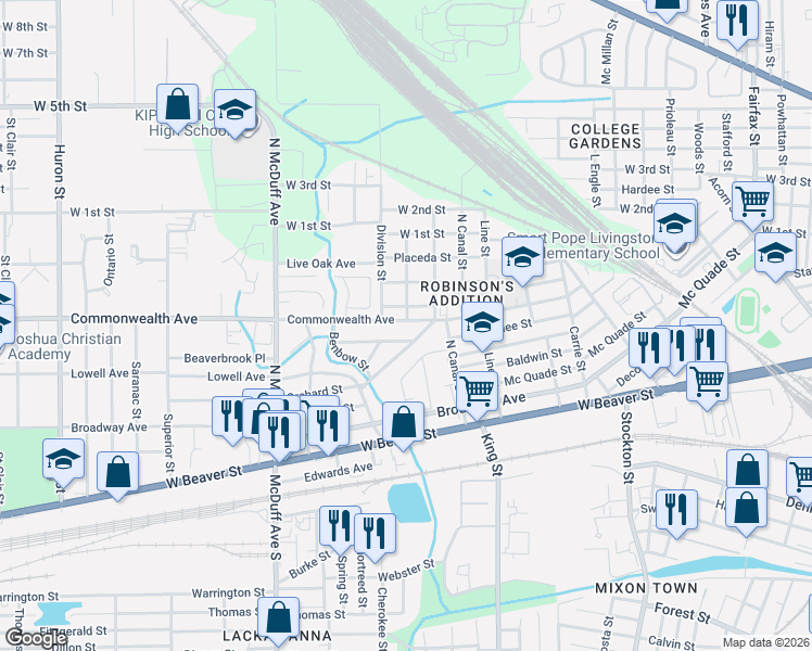 map of restaurants, bars, coffee shops, grocery stores, and more near 2249 Bradford Street in Jacksonville
