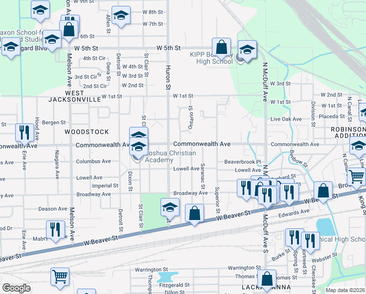 map of restaurants, bars, coffee shops, grocery stores, and more near 940 Ontario Street in Jacksonville
