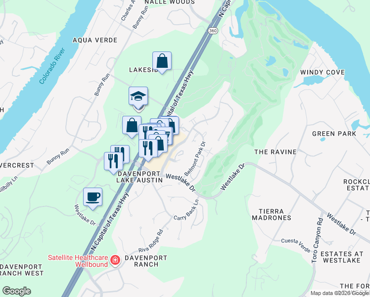 map of restaurants, bars, coffee shops, grocery stores, and more near 6008 Long Champ Court in Austin