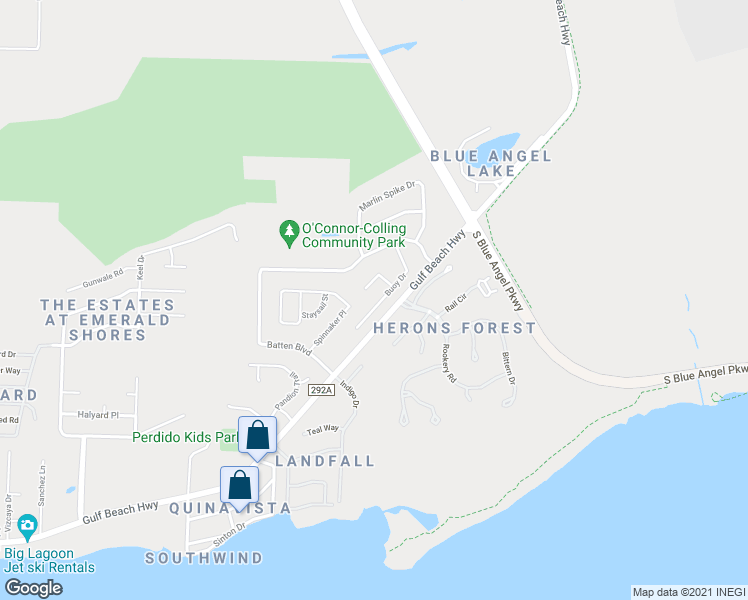 map of restaurants, bars, coffee shops, grocery stores, and more near 675 Buoy Drive in Pensacola