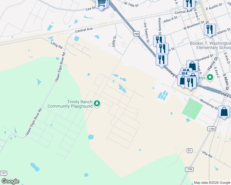 map of restaurants, bars, coffee shops, grocery stores, and more near 700 West Cleveland Street in Elgin