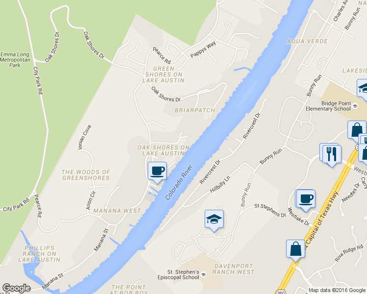 map of restaurants, bars, coffee shops, grocery stores, and more near 3215 Smoky Ridge in Austin