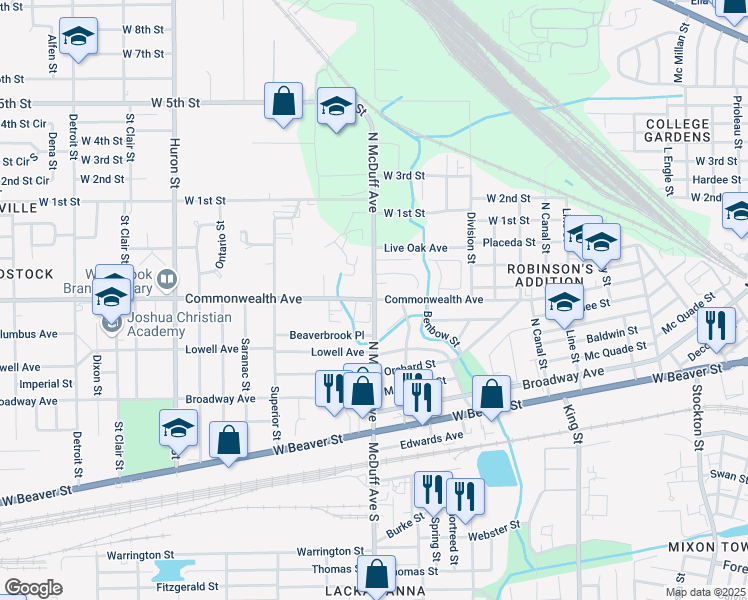 map of restaurants, bars, coffee shops, grocery stores, and more near Commonwealth Ave & N McDuff Ave in Jacksonville