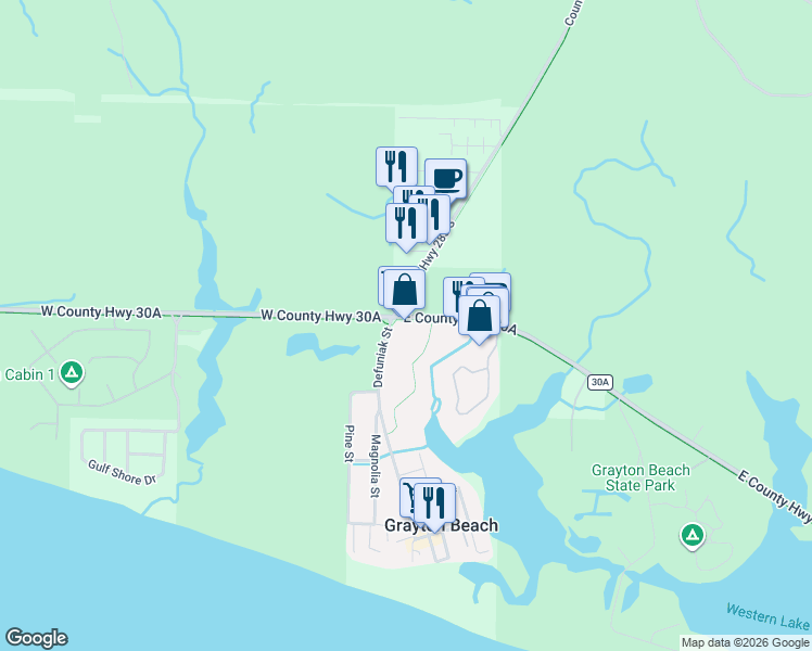 map of restaurants, bars, coffee shops, grocery stores, and more near 32 East County Highway 30A in Santa Rosa Beach