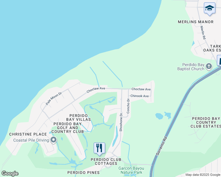map of restaurants, bars, coffee shops, grocery stores, and more near 5260 Choctaw Avenue in Pensacola