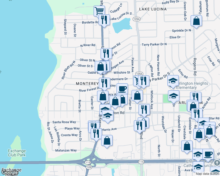 map of restaurants, bars, coffee shops, grocery stores, and more near 1511 Marcheck Street in Jacksonville