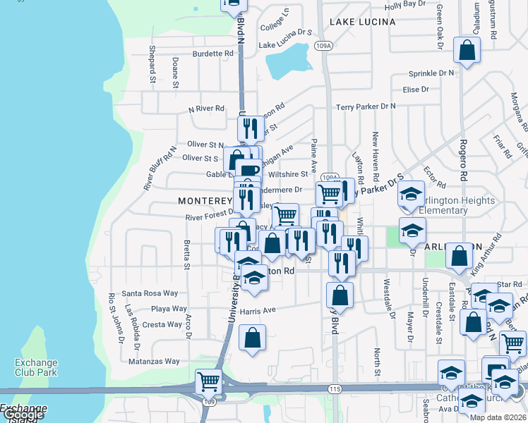 map of restaurants, bars, coffee shops, grocery stores, and more near 1511 Marcheck Street in Jacksonville