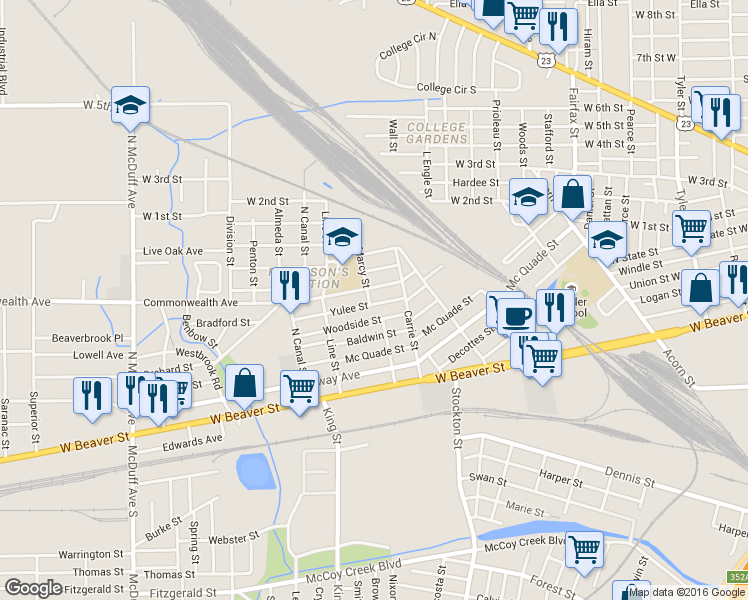 map of restaurants, bars, coffee shops, grocery stores, and more near 2018 Woodside Street in Jacksonville