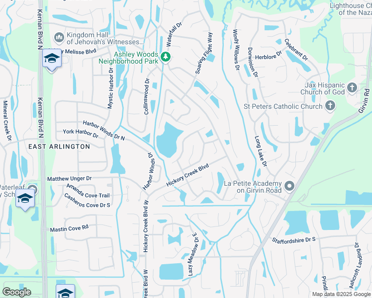 map of restaurants, bars, coffee shops, grocery stores, and more near 12620 Blue Lagoon Trail in Jacksonville
