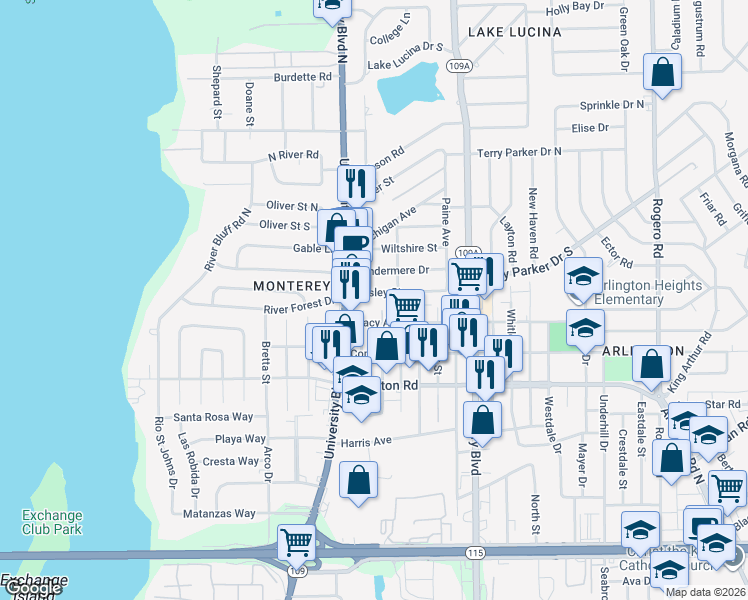 map of restaurants, bars, coffee shops, grocery stores, and more near 1511 Marcheck Street in Jacksonville