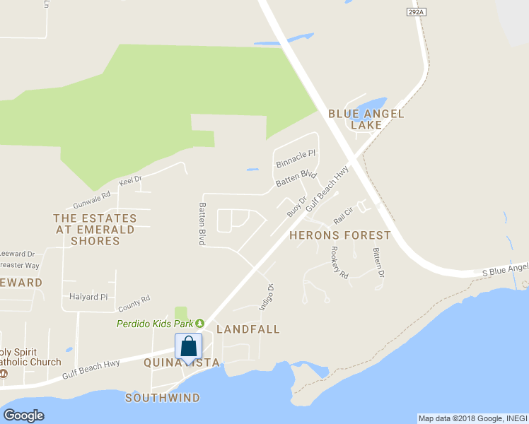 map of restaurants, bars, coffee shops, grocery stores, and more near 312 Mizzen Lane in Pensacola
