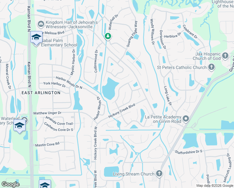 map of restaurants, bars, coffee shops, grocery stores, and more near 12573 Blue Lagoon Trail in Jacksonville