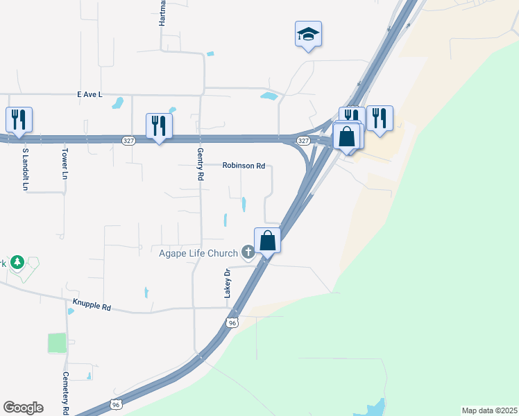 map of restaurants, bars, coffee shops, grocery stores, and more near 1490 Robinson Road in Silsbee