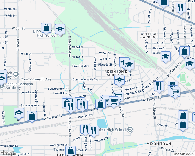 map of restaurants, bars, coffee shops, grocery stores, and more near 2259 Commonwealth Avenue in Jacksonville