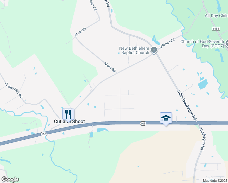 map of restaurants, bars, coffee shops, grocery stores, and more near 14329 Woodcrest Lane in Conroe