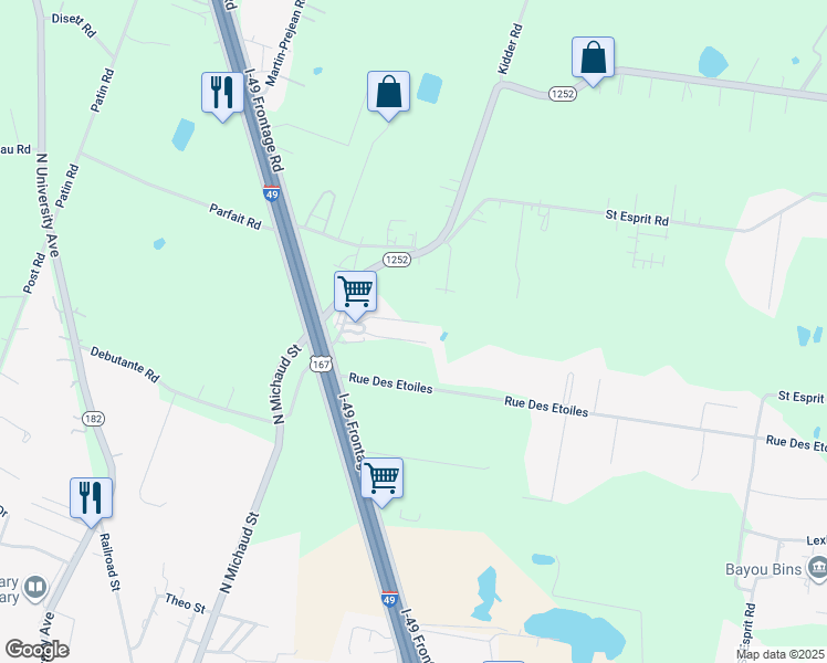 map of restaurants, bars, coffee shops, grocery stores, and more near 106 Louisiana 1252 in Carencro