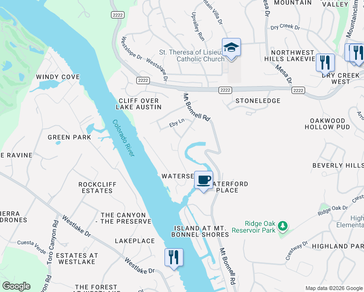 map of restaurants, bars, coffee shops, grocery stores, and more near 5405 Tortuga Trail in Austin