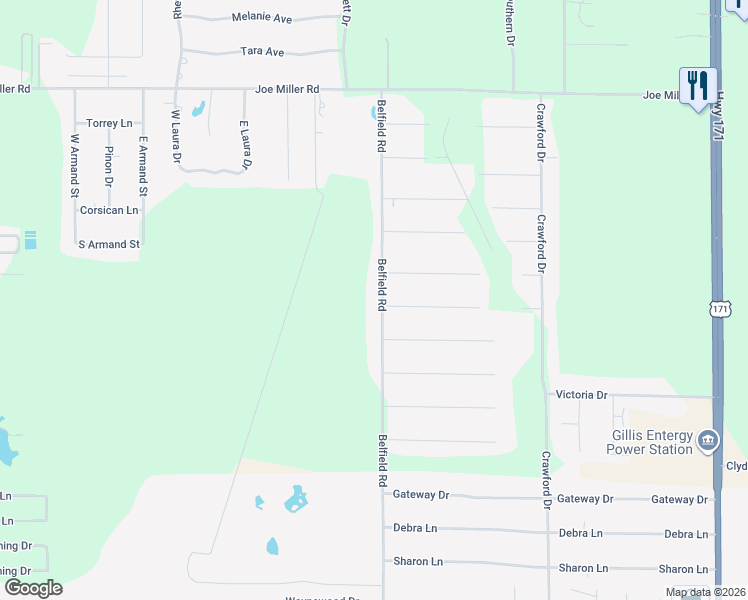 map of restaurants, bars, coffee shops, grocery stores, and more near 2114 Belfield Road in Lake Charles