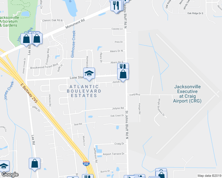 map of restaurants, bars, coffee shops, grocery stores, and more near 945 Jorick Court West in Jacksonville