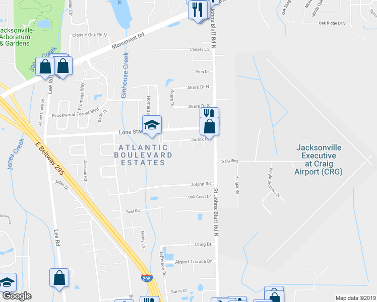 map of restaurants, bars, coffee shops, grocery stores, and more near 945 Jorick Court West in Jacksonville