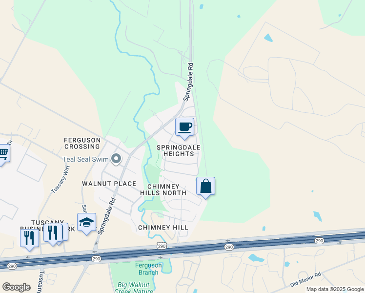 map of restaurants, bars, coffee shops, grocery stores, and more near 4709 Dorchester Heights Lane in Austin