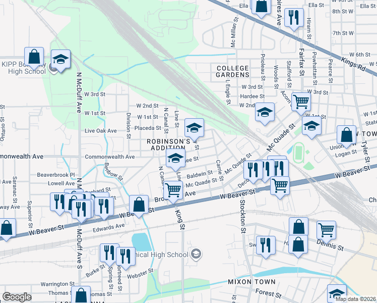 map of restaurants, bars, coffee shops, grocery stores, and more near 2115 Commonwealth Avenue in Jacksonville
