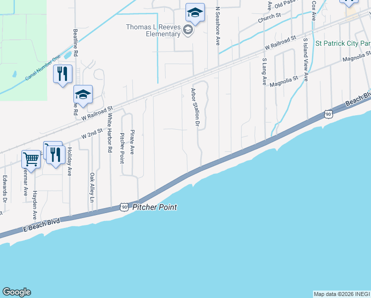 map of restaurants, bars, coffee shops, grocery stores, and more near 124 Marcie Drive in Long Beach