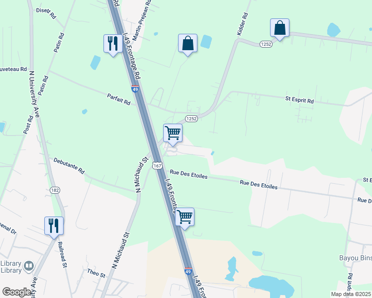 map of restaurants, bars, coffee shops, grocery stores, and more near 106 Louisiana 1252 in Carencro