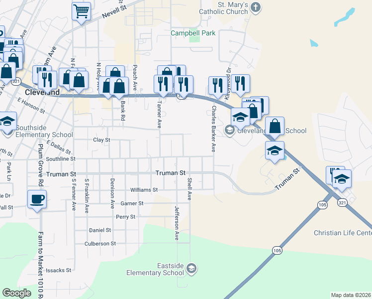 map of restaurants, bars, coffee shops, grocery stores, and more near 607 Shell Avenue in Cleveland
