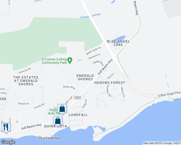 map of restaurants, bars, coffee shops, grocery stores, and more near 535 Capstan Court in Pensacola