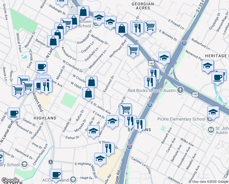 map of restaurants, bars, coffee shops, grocery stores, and more near 306 Blackson Avenue in Austin