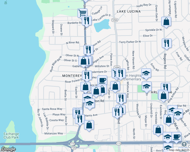 map of restaurants, bars, coffee shops, grocery stores, and more near 5626 Windermere Drive in Jacksonville