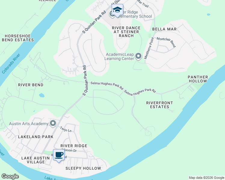 map of restaurants, bars, coffee shops, grocery stores, and more near 1528 Morning Moon Circle in Austin